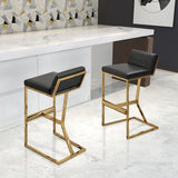Black PU Leather Bar Stool & Counter Stool Gold Legs with Footrest