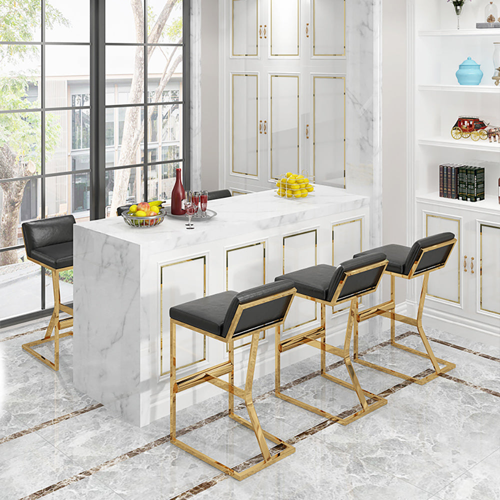 Black PU Leather Bar Stool & Counter Stool Gold Legs with Footrest