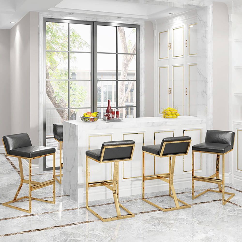 Black PU Leather Bar Stool & Counter Stool Gold Legs with Footrest