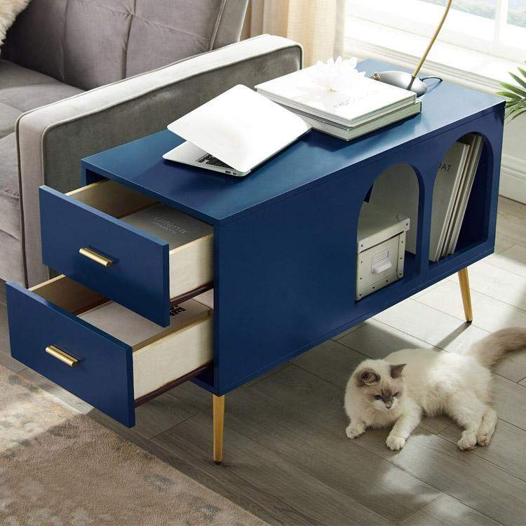 Green End Table with Storage Living Room Side Table 2 Drawer & Open Storage-Richsoul-End & Side Tables,Furniture,Living Room Furniture