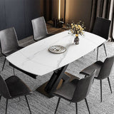 71" Modern Extendable White Stone Dining Table with Drop Leaf Trestle Base 4-6 Seater