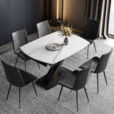 71" Modern Extendable White Stone Dining Table with Drop Leaf Trestle Base 4-6 Seater