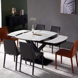 71" Modern Extendable White Stone Dining Table with Drop Leaf Trestle Base 4-6 Seater