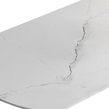 71" Modern Extendable White Stone Dining Table with Drop Leaf Trestle Base 4-6 Seater