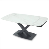 71" Modern Extendable White Stone Dining Table with Drop Leaf Trestle Base 4-6 Seater