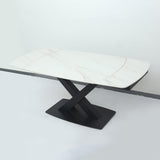 71" Modern Extendable White Stone Dining Table with Drop Leaf Trestle Base 4-6 Seater