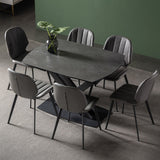 71" Modern Expandable Gray Stone Dining Table with Drop Leaf & Trestle Base 4-6 Person
