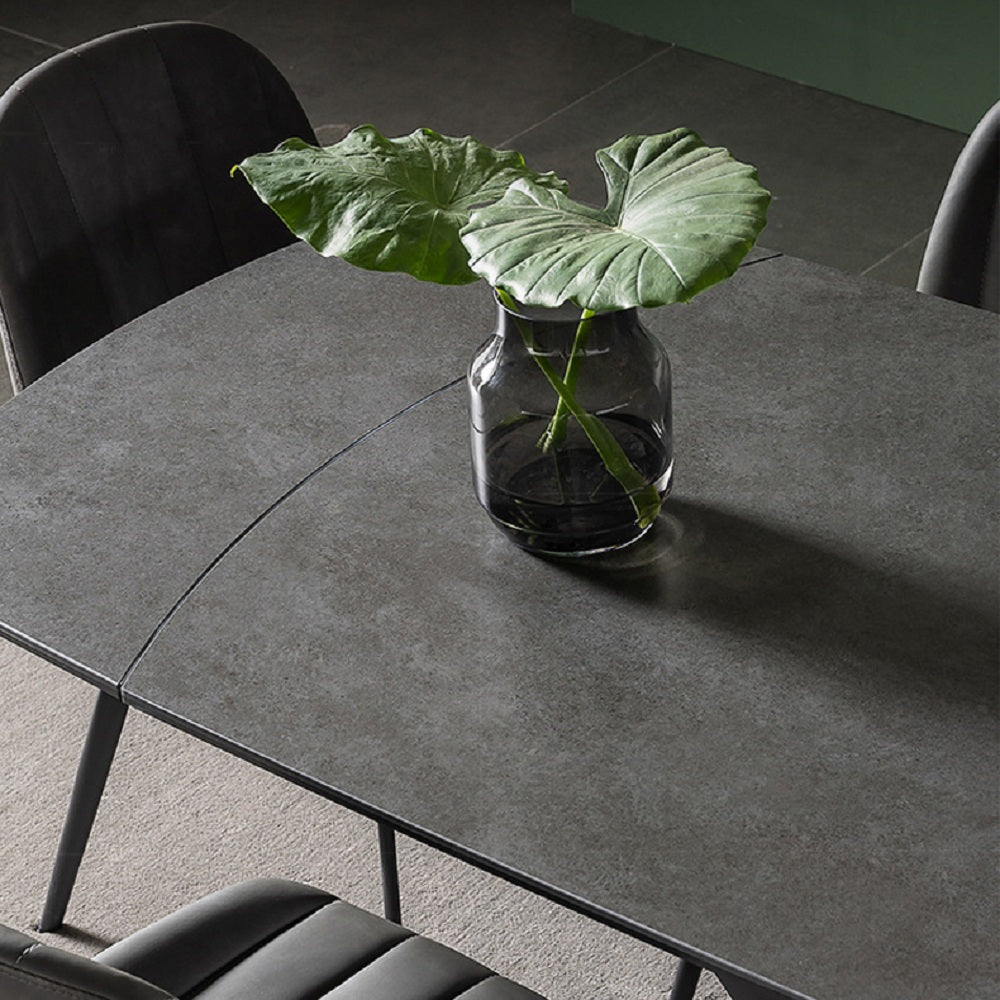 71" Modern Expandable Gray Stone Dining Table with Drop Leaf & Trestle Base 4-6 Person