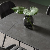 71" Modern Expandable Gray Stone Dining Table with Drop Leaf & Trestle Base 4-6 Person