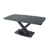 71" Modern Expandable Gray Stone Dining Table with Drop Leaf & Trestle Base 4-6 Person