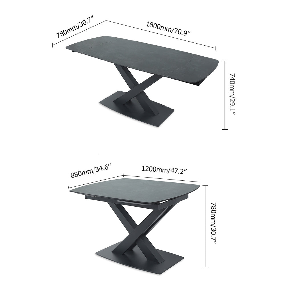 71" Modern Expandable Gray Stone Dining Table with Drop Leaf & Trestle Base 4-6 Person