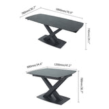 71" Modern Expandable Gray Stone Dining Table with Drop Leaf & Trestle Base 4-6 Person