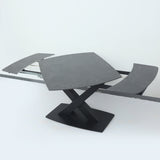 71" Modern Expandable Gray Stone Dining Table with Drop Leaf & Trestle Base 4-6 Person