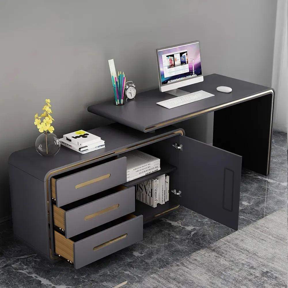Modern Gray 55" L-Shaped Desk Corner Computer Desk with Cabinet-Desks,Furniture,Office Furniture