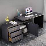 Modern Gray 55" L-Shaped Desk Corner Computer Desk with Cabinet-Desks,Furniture,Office Furniture