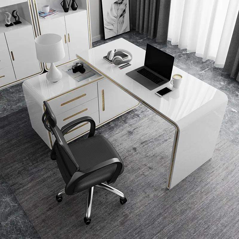 Modern Gray 55" L-Shaped Desk Corner Computer Desk with Cabinet-Desks,Furniture,Office Furniture