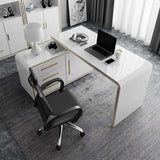 Modern Gray 55" L-Shaped Desk Corner Computer Desk with Cabinet-Desks,Furniture,Office Furniture