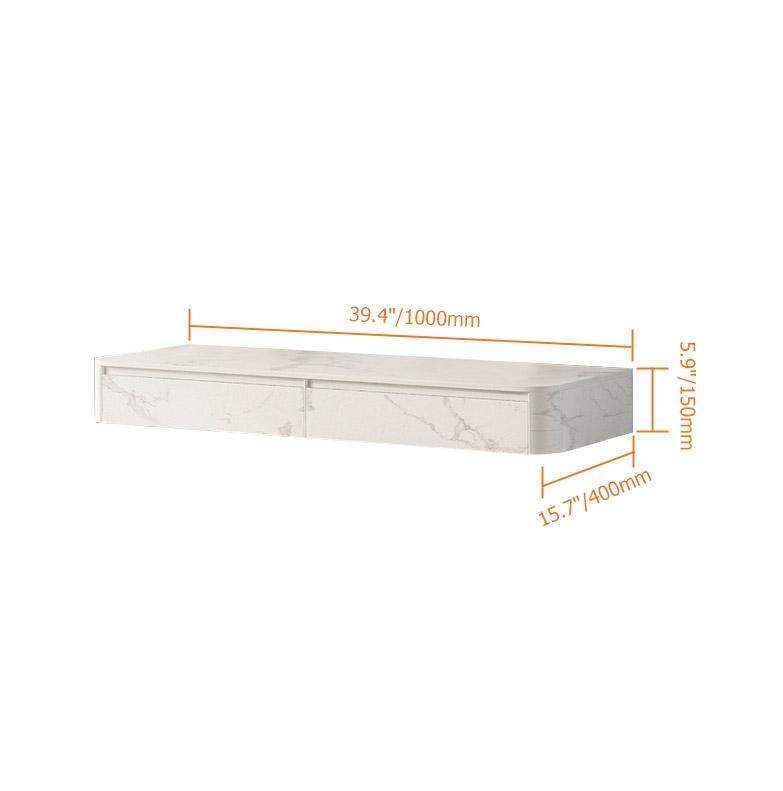 47" Modern White Floating Desk Wall Mounted Writing Desk with 2-Drawer Stone-Desks,Furniture,Office Furniture