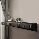 Modern Black Floating Desk Mounted Writing Desk with Drawers Side Cabinet Included-Desks,Furniture,Office Furniture