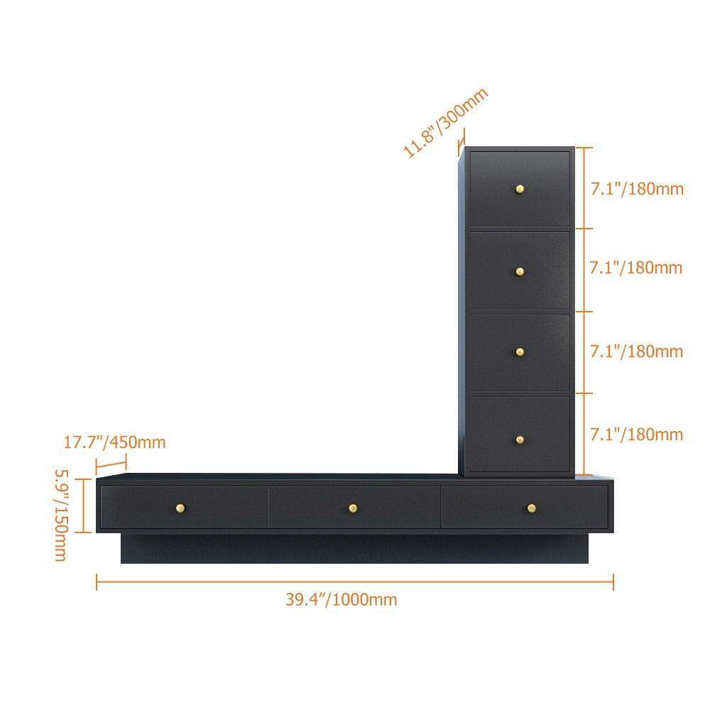 Modern Black Floating Desk Mounted Writing Desk with Drawers Side Cabinet Included-Desks,Furniture,Office Furniture