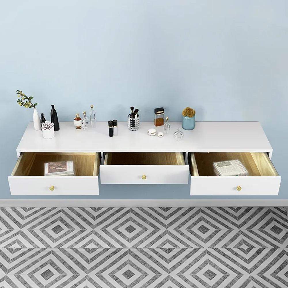 Modern Black Floating Desk Mounted Writing Desk with Drawers Side Cabinet Included-Desks,Furniture,Office Furniture