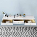 Modern Black Floating Desk Mounted Writing Desk with Drawers Side Cabinet Included-Desks,Furniture,Office Furniture