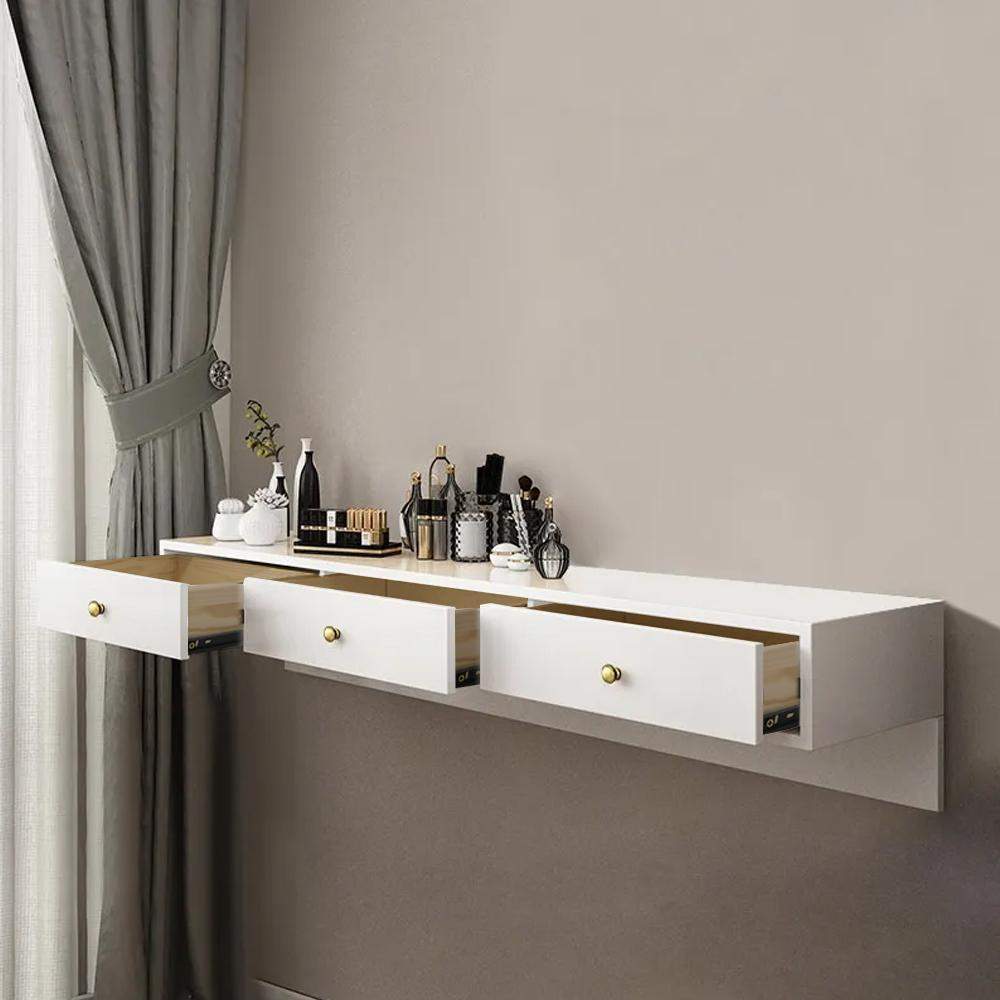 Modern Black Floating Desk Mounted Writing Desk with Drawers Side Cabinet Included-Desks,Furniture,Office Furniture