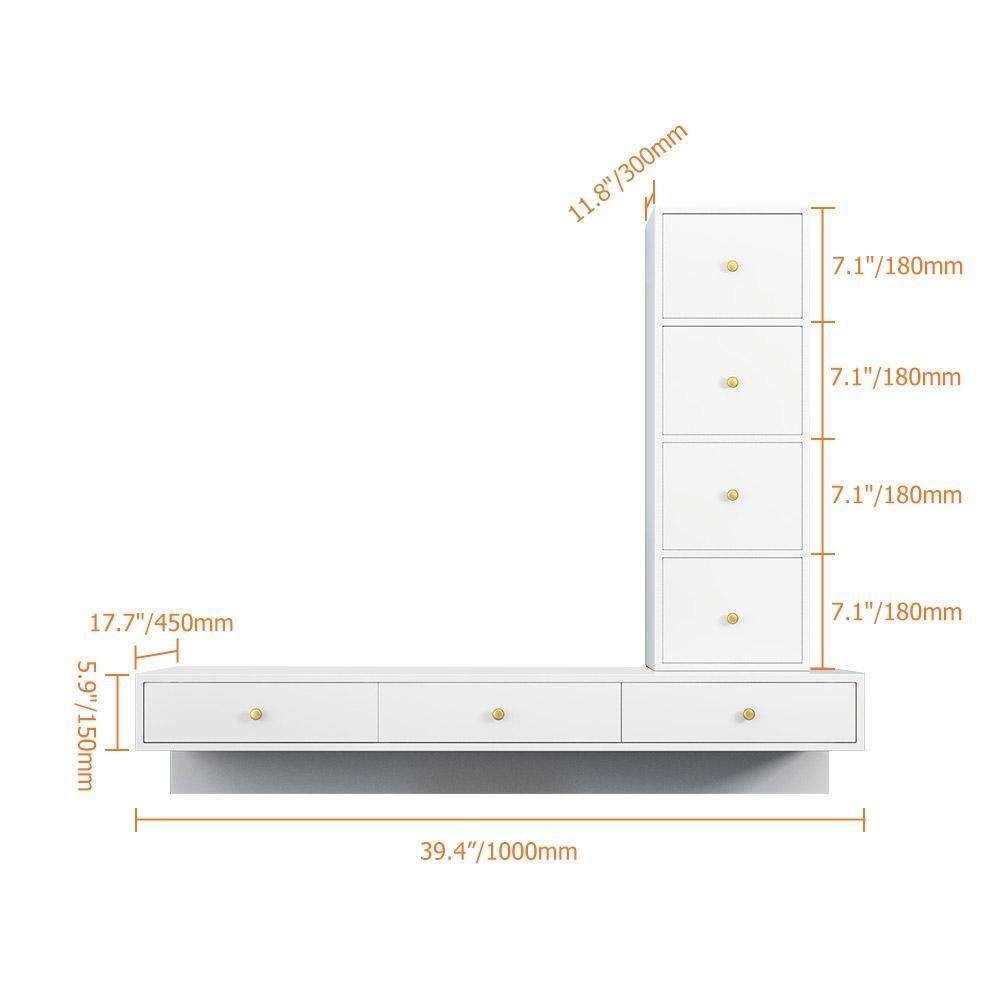 Modern Black Floating Desk Mounted Writing Desk with Drawers Side Cabinet Included-Desks,Furniture,Office Furniture