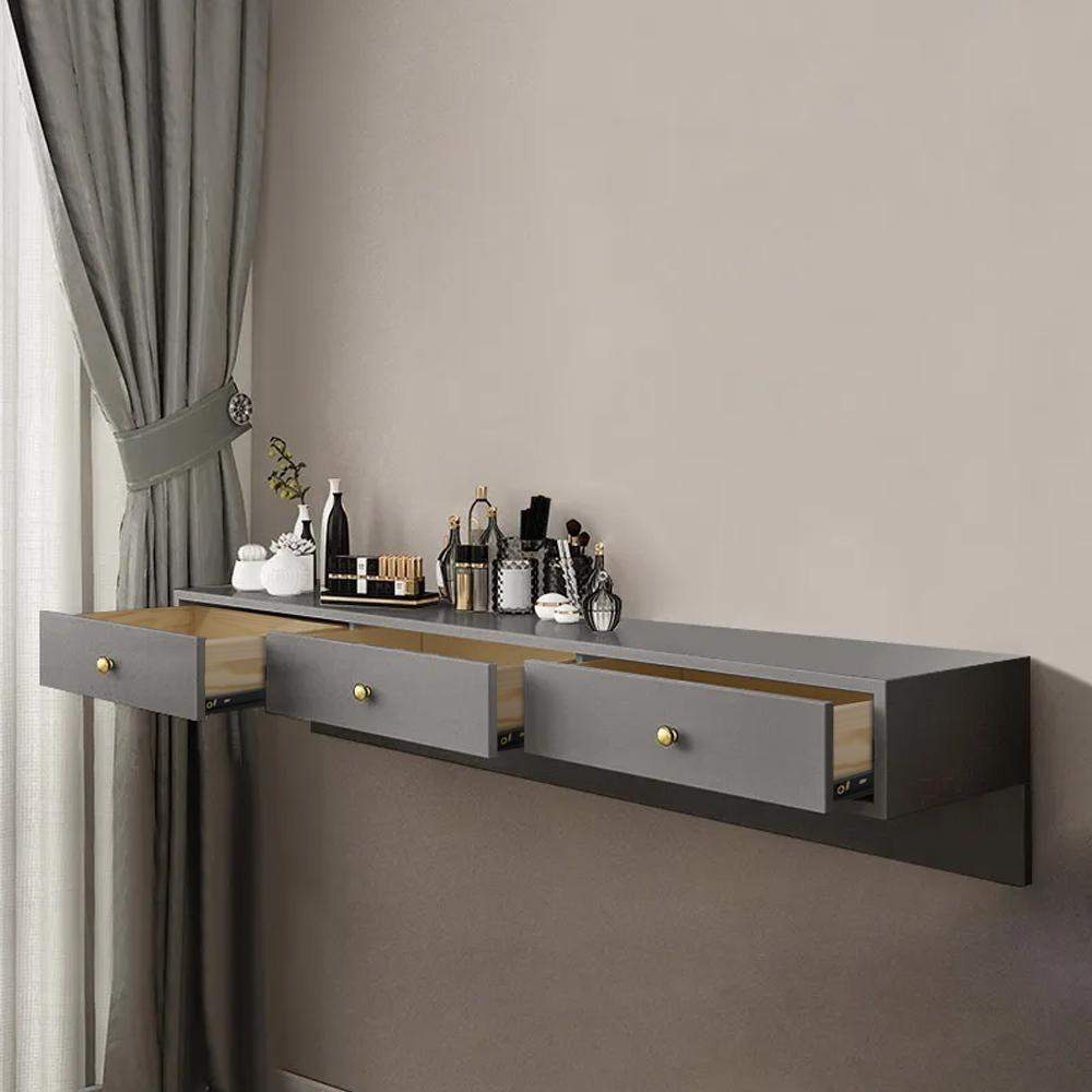Modern Black Floating Desk Mounted Writing Desk with Drawers Side Cabinet Included-Desks,Furniture,Office Furniture