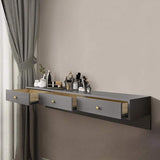 Modern Black Floating Desk Mounted Writing Desk with Drawers Side Cabinet Included-Desks,Furniture,Office Furniture