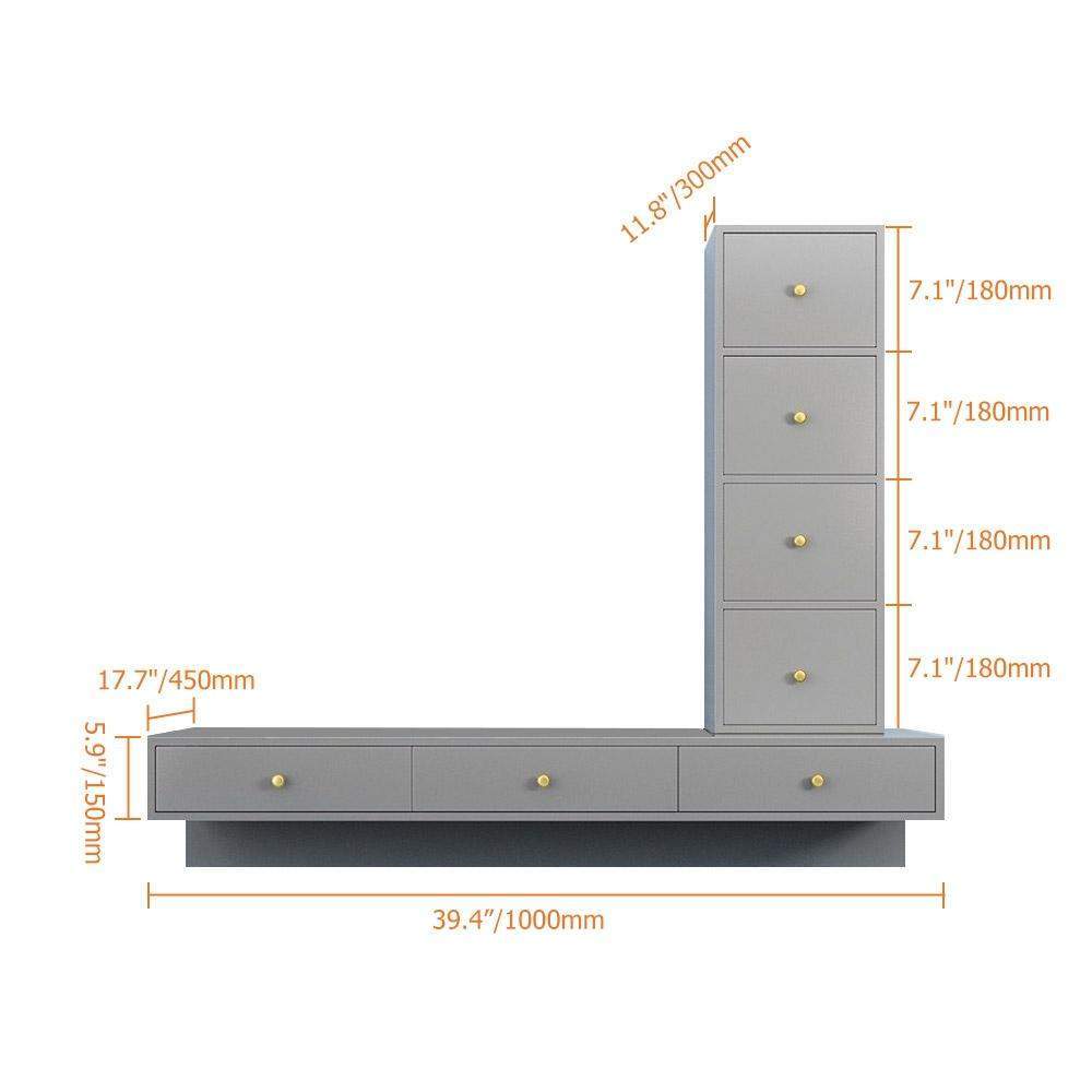 Modern Black Floating Desk Mounted Writing Desk with Drawers Side Cabinet Included-Desks,Furniture,Office Furniture