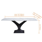 71" Modern Rectangle Stone Dining Table with Black Metal Y-Base in White