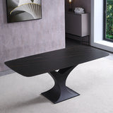 71" Modern Rectangle Stone Dining Table with Black Metal Y-Base in White