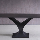 71" Modern Rectangle Stone Dining Table with Black Metal Y-Base in White