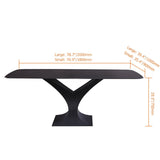 71" Modern Rectangle Stone Dining Table with Black Metal Y-Base in White