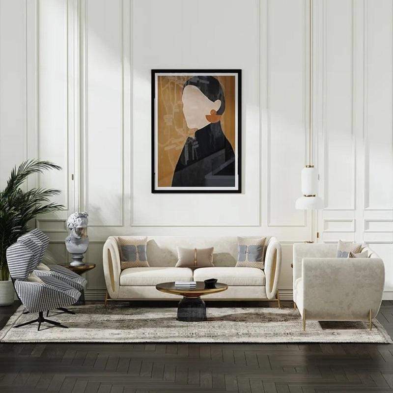 Beige Velvet Upholstered Sofa 3-Seater Sofa Luxury Sofa Solid Wood Frame with Gold Legs-Richsoul-Furniture,Living Room Furniture,Sofas & Loveseats