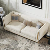 Beige Velvet Upholstered Sofa 3-Seater Sofa Luxury Sofa Solid Wood Frame with Gold Legs-Richsoul-Furniture,Living Room Furniture,Sofas & Loveseats