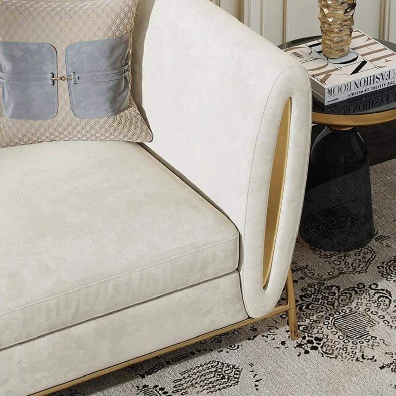 Beige Velvet Upholstered Sofa 3-Seater Sofa Luxury Sofa Solid Wood Frame with Gold Legs-Richsoul-Furniture,Living Room Furniture,Sofas & Loveseats