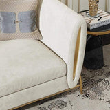 Beige Velvet Upholstered Sofa 3-Seater Sofa Luxury Sofa Solid Wood Frame with Gold Legs-Richsoul-Furniture,Living Room Furniture,Sofas & Loveseats
