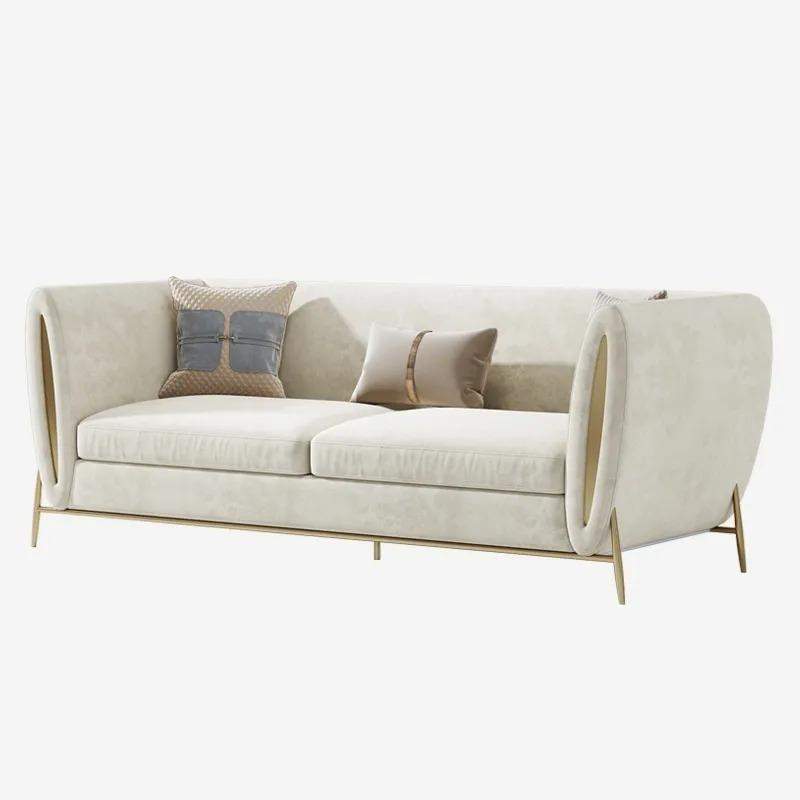 Beige Velvet Upholstered Sofa 3-Seater Sofa Luxury Sofa Solid Wood Frame with Gold Legs-Richsoul-Furniture,Living Room Furniture,Sofas & Loveseats