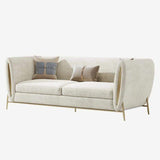 Beige Velvet Upholstered Sofa 3-Seater Sofa Luxury Sofa Solid Wood Frame with Gold Legs-Richsoul-Furniture,Living Room Furniture,Sofas & Loveseats