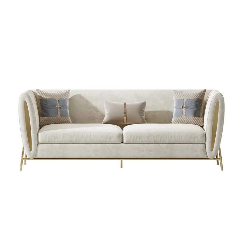 Beige Velvet Upholstered Sofa 3-Seater Sofa Luxury Sofa Solid Wood Frame with Gold Legs-Richsoul-Furniture,Living Room Furniture,Sofas & Loveseats