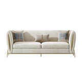 Beige Velvet Upholstered Sofa 3-Seater Sofa Luxury Sofa Solid Wood Frame with Gold Legs-Richsoul-Furniture,Living Room Furniture,Sofas & Loveseats