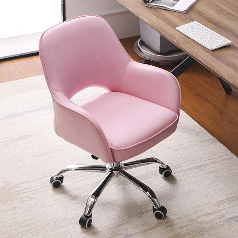 Gray Swivel Office Chair for Desk Upholstered Faux Leather Task Chair Adjustable Height-Furniture,Office Chairs,Office Furniture
