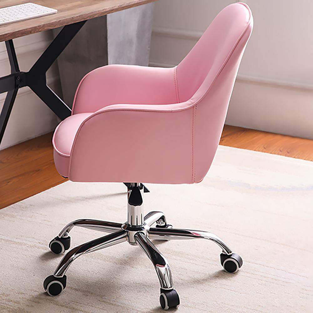 Gray Swivel Office Chair for Desk Upholstered Faux Leather Task Chair Adjustable Height-Furniture,Office Chairs,Office Furniture