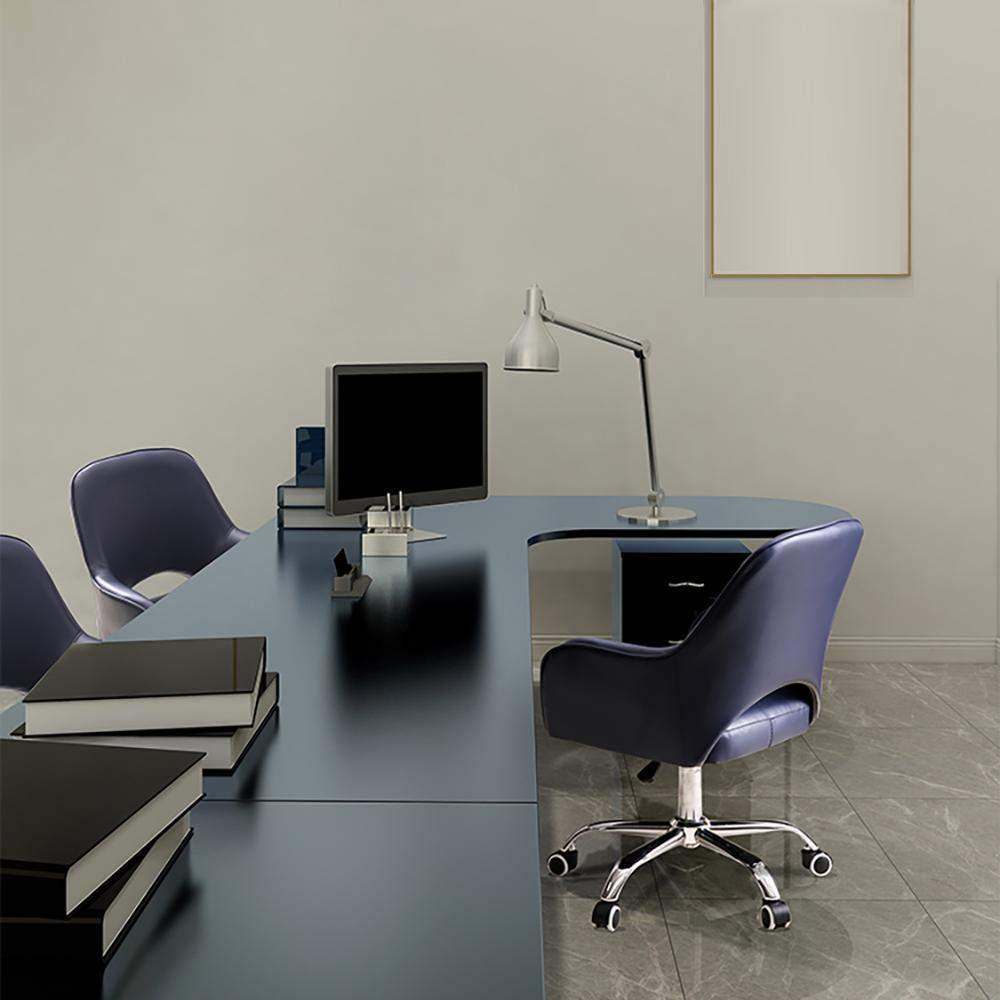 Gray Swivel Office Chair for Desk Upholstered Faux Leather Task Chair Adjustable Height-Furniture,Office Chairs,Office Furniture