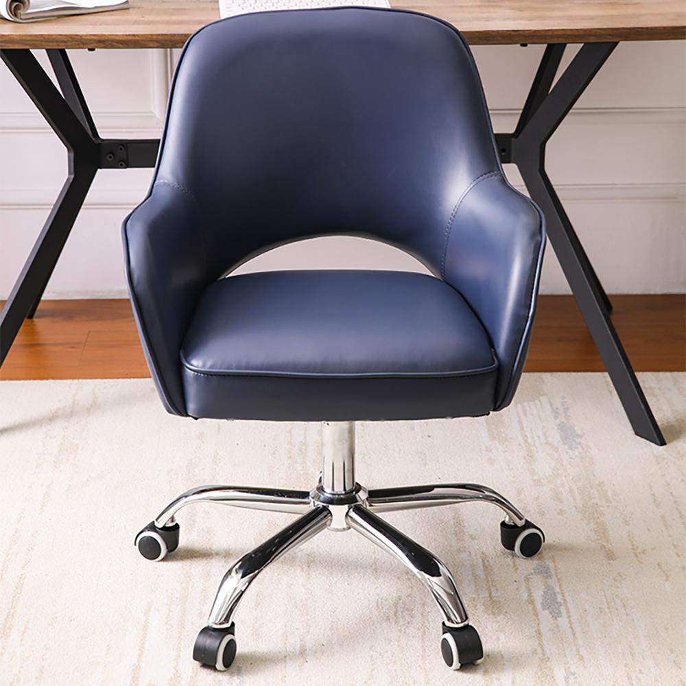 Gray Swivel Office Chair for Desk Upholstered Faux Leather Task Chair Adjustable Height-Furniture,Office Chairs,Office Furniture