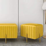 Contemporary Square Pouf Ottoman Round Upholstered Velvet Ottoman Footrest in Yellow-Richsoul-Furniture,Living Room Furniture,Ottomans & Benches