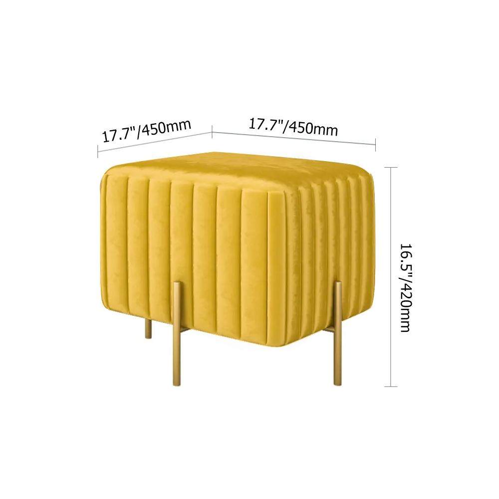 Contemporary Square Pouf Ottoman Round Upholstered Velvet Ottoman Footrest in Yellow-Richsoul-Furniture,Living Room Furniture,Ottomans & Benches