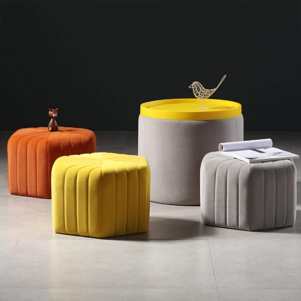 18.5" Wide Velvet Pouf Ottoman Hexagonal Ottoman in Orange-Richsoul-Furniture,Living Room Furniture,Ottomans & Benches